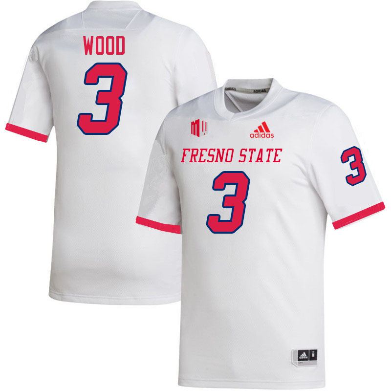 Men #3 Joshua Wood Fresno State Bulldogs College Football Jerseys Stitched-White